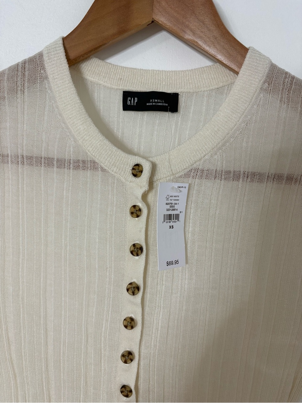 Gap Sheer Rib Henley Sweater Chino Beige Size XS - Picture 4 of 5